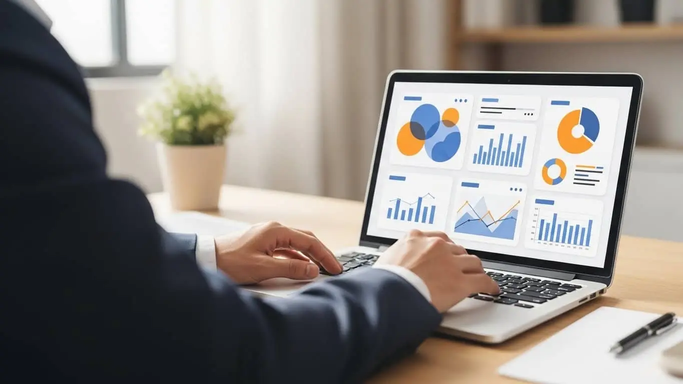 A small business owner analyzing digital marketing for small business growth metrics on a laptop.