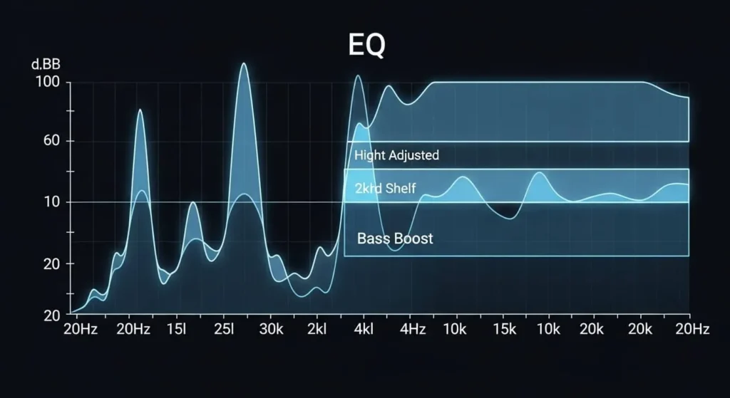 EQ frequency spectrum showing bass recovery and treble adjustment after AI vocal removal for high quality instrumentals